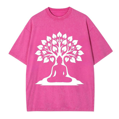 Buddha silhouette meditating - negative space forms bodhi tree - Vintage T-shirt - Dusty Rose(Rose)