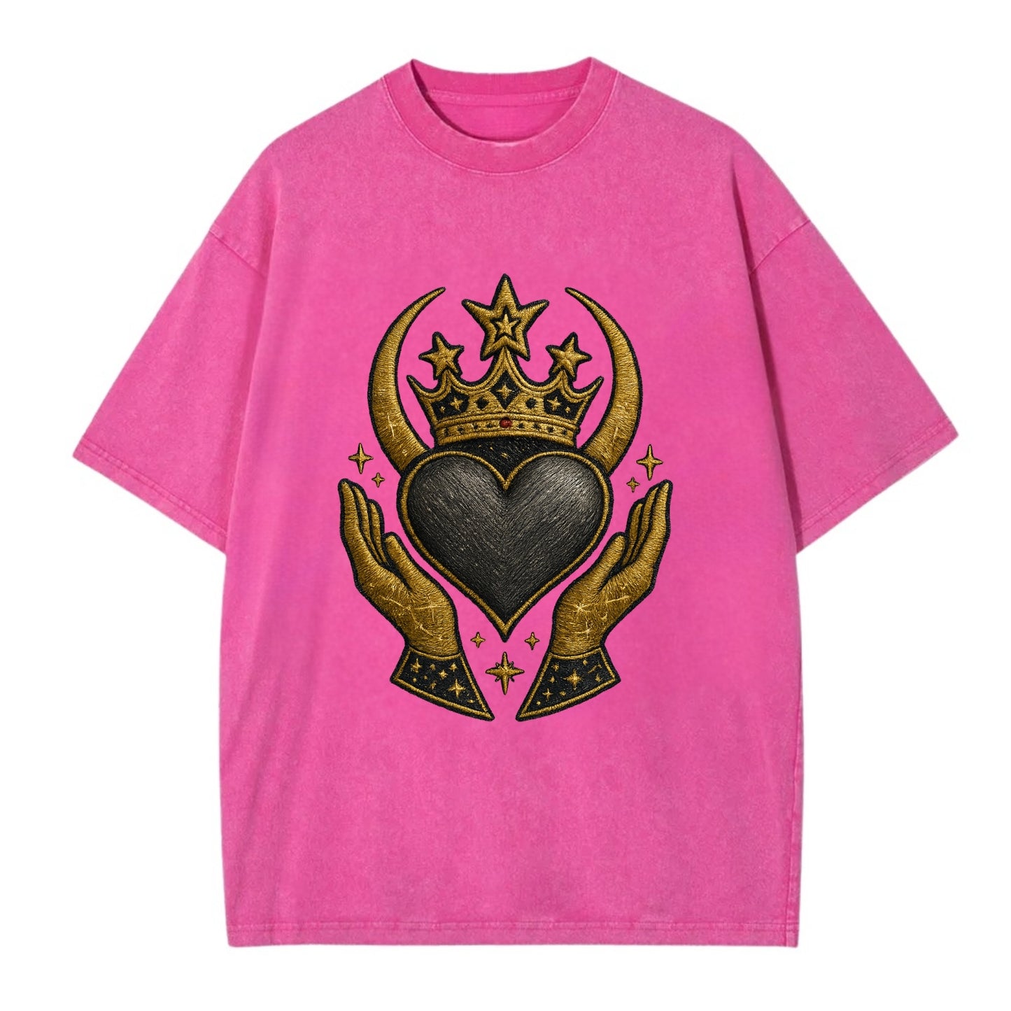 Celtic knot crown with woven strands merging into copper hands shielding a pewter - Vintage T-shirt - Dusty Rose(Rose)