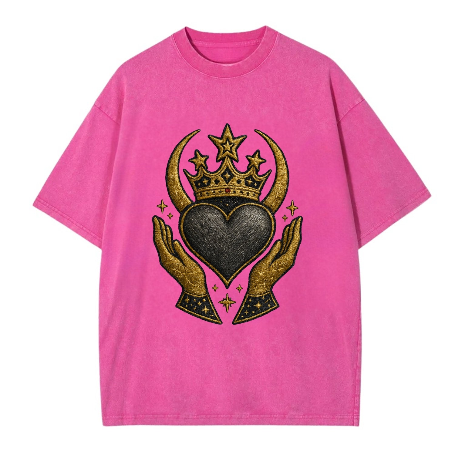 Celtic knot crown with woven strands merging into copper hands shielding a pewter - Vintage T-shirt - Dusty Rose(Rose)