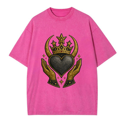 Celtic knot crown with woven strands merging into copper hands shielding a pewter - Vintage T-shirt - Dusty Rose(Rose)