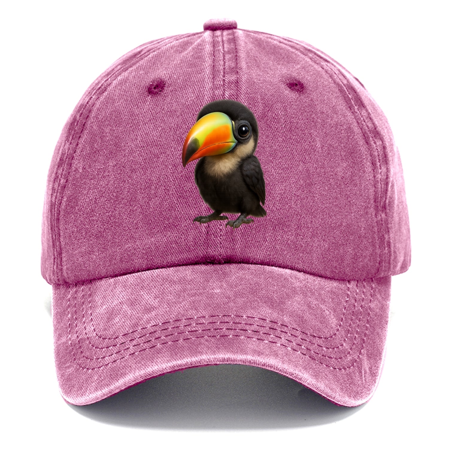Baby Toucan - oversized colorful beak, black feathers, bright eyes, front-facing, - Classic Cap - Dusty Rose(Rose)