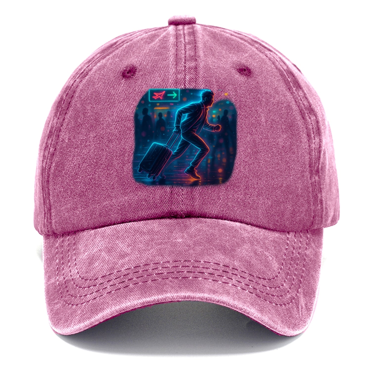 person running with luggage through crowded airport terminal - Classic Cap - Dusty Rose(Rose)