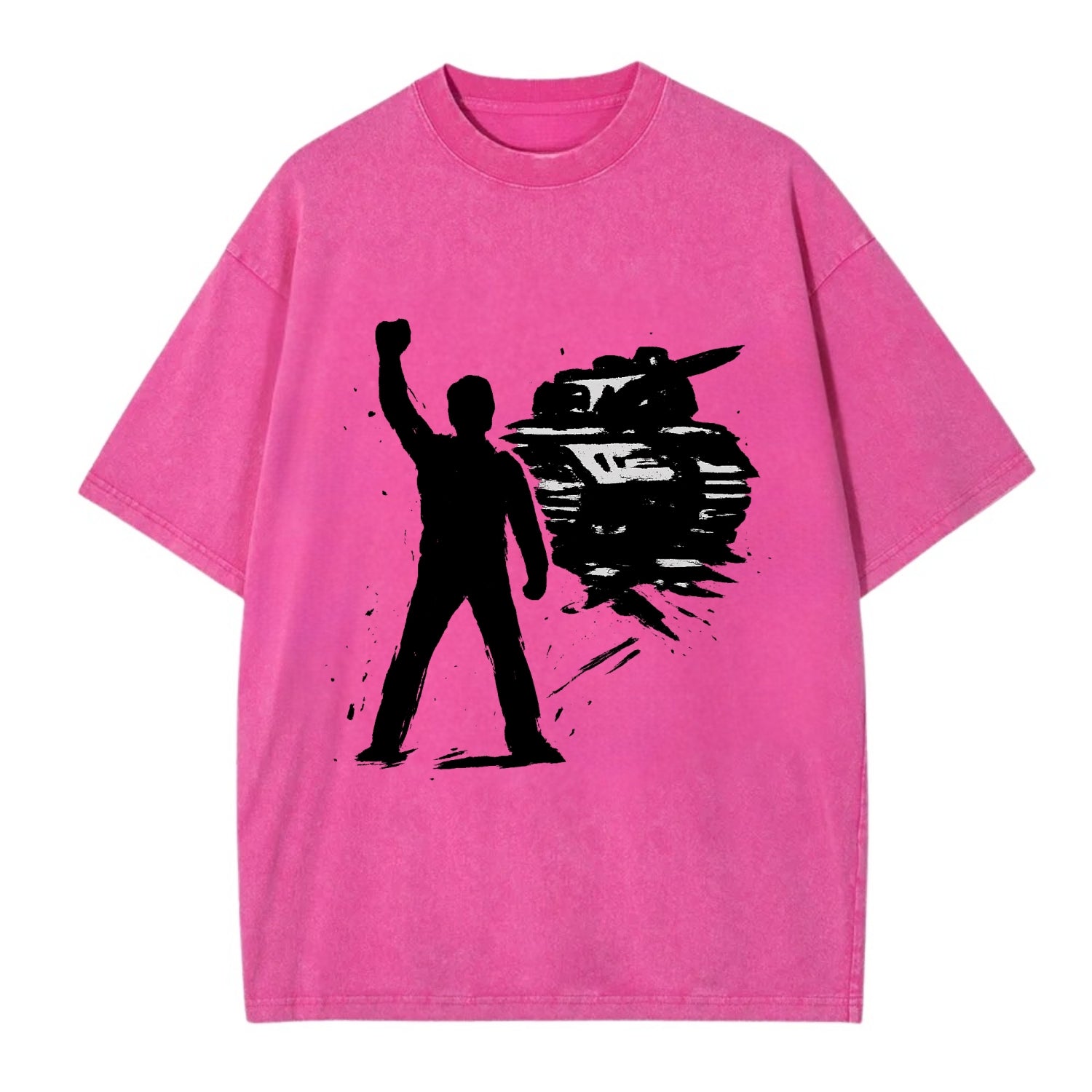 Single figure standing against tank - courage and resistance ink art - Vintage T-shirt - Dusty Rose(Rose)