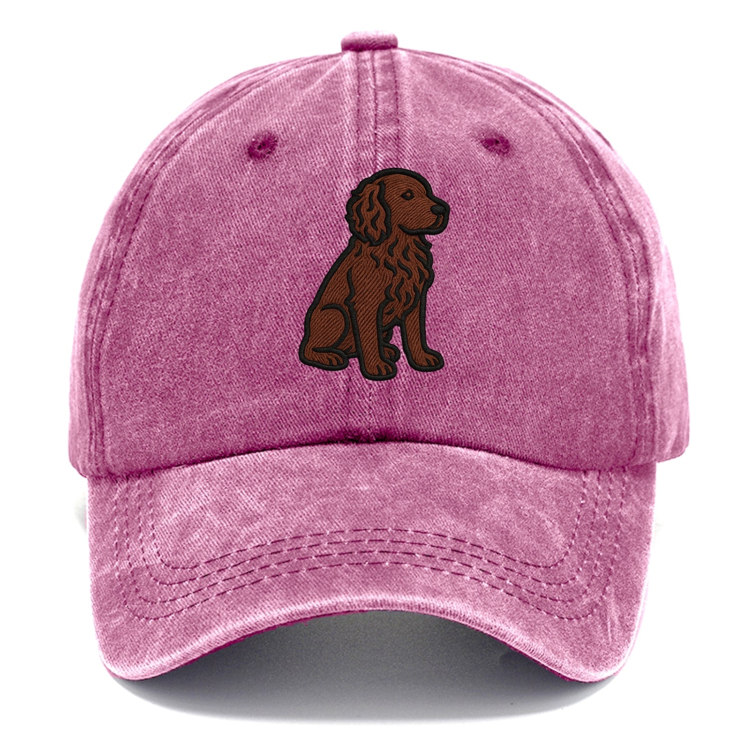 Boykin Spaniel - Rich chocolate brown wavy coat embroidered sitting pose - Classic Cap - Dusty Rose(Rose)