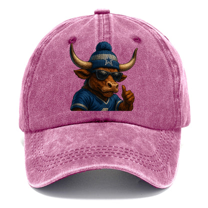 Texas Longhorn wearing Cowboys silver and blue beanie with star and wayfarer - Classic Cap - Dusty Rose(Rose)