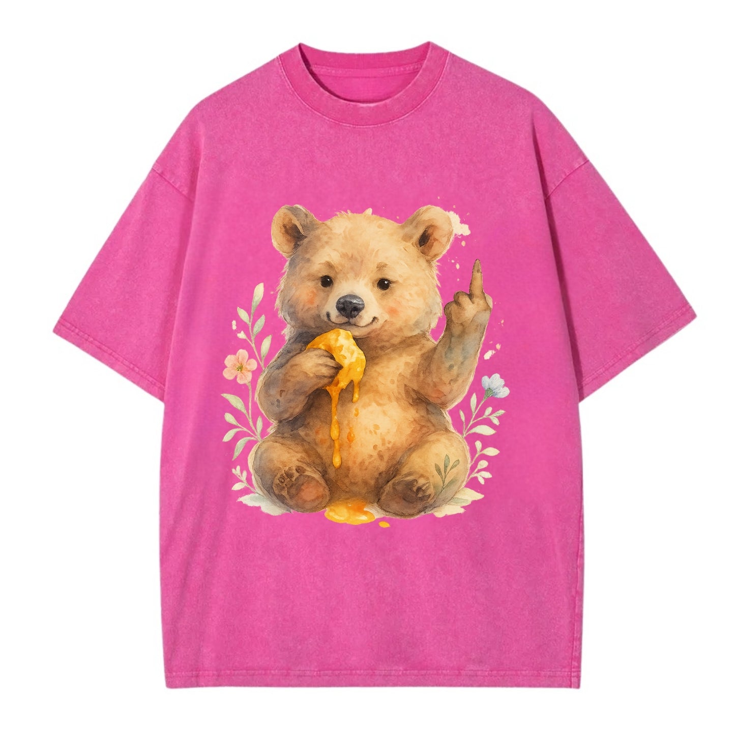 chubby bear cub eating dripping honey, sticky paw up with middle finger - Vintage T-shirt - Dusty Rose(Rose)