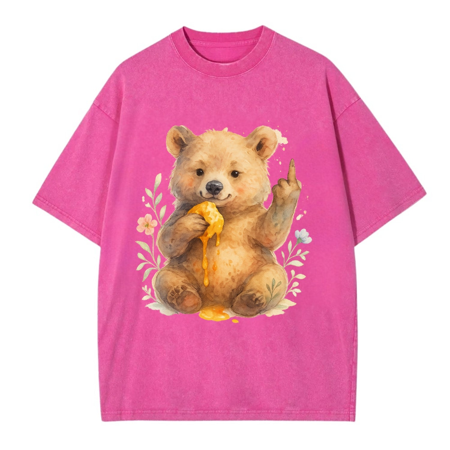 chubby bear cub eating dripping honey, sticky paw up with middle finger - Vintage T-shirt - Dusty Rose(Rose)