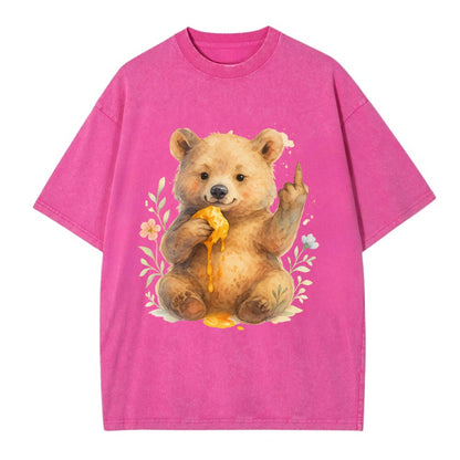 chubby bear cub eating dripping honey, sticky paw up with middle finger - Vintage T-shirt - Dusty Rose(Rose)