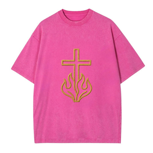 Burning Bush Cross  - Vintage T-shirt - Dusty Rose(Rose)