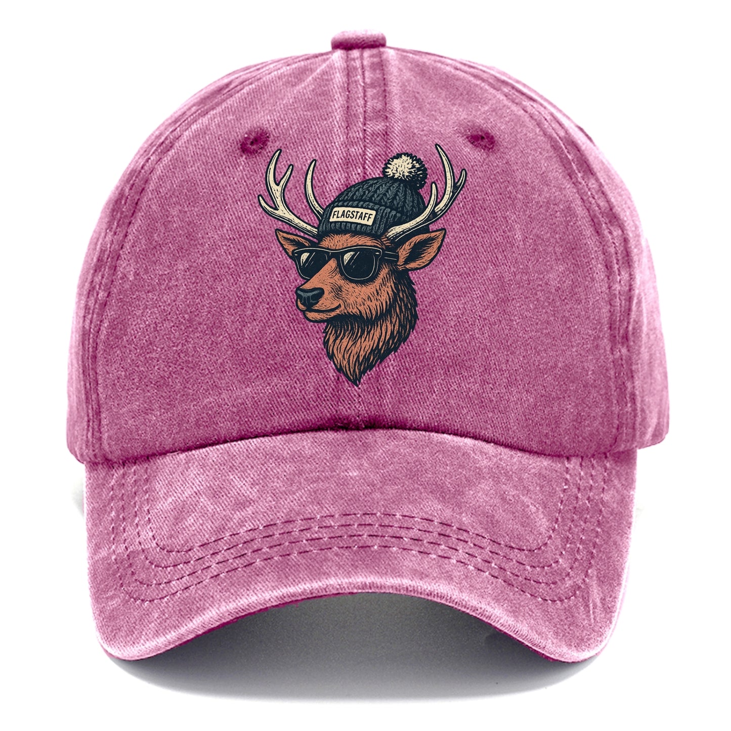 Flagstaff Elk wearing Flagstaff beanie with pom pom and wayfarer sunglasses - Classic Cap - Dusty Rose(Rose)