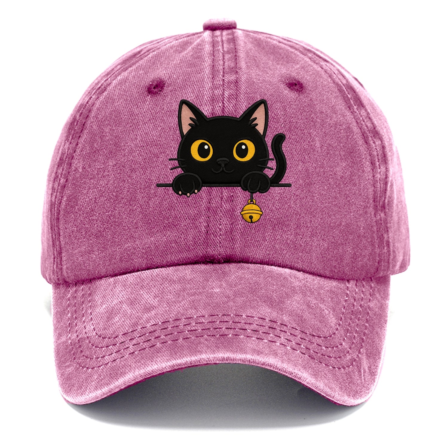 Midnight the black cat leaning sideways with chin resting on left paw. - Classic Cap - Dusty Rose(Rose)
