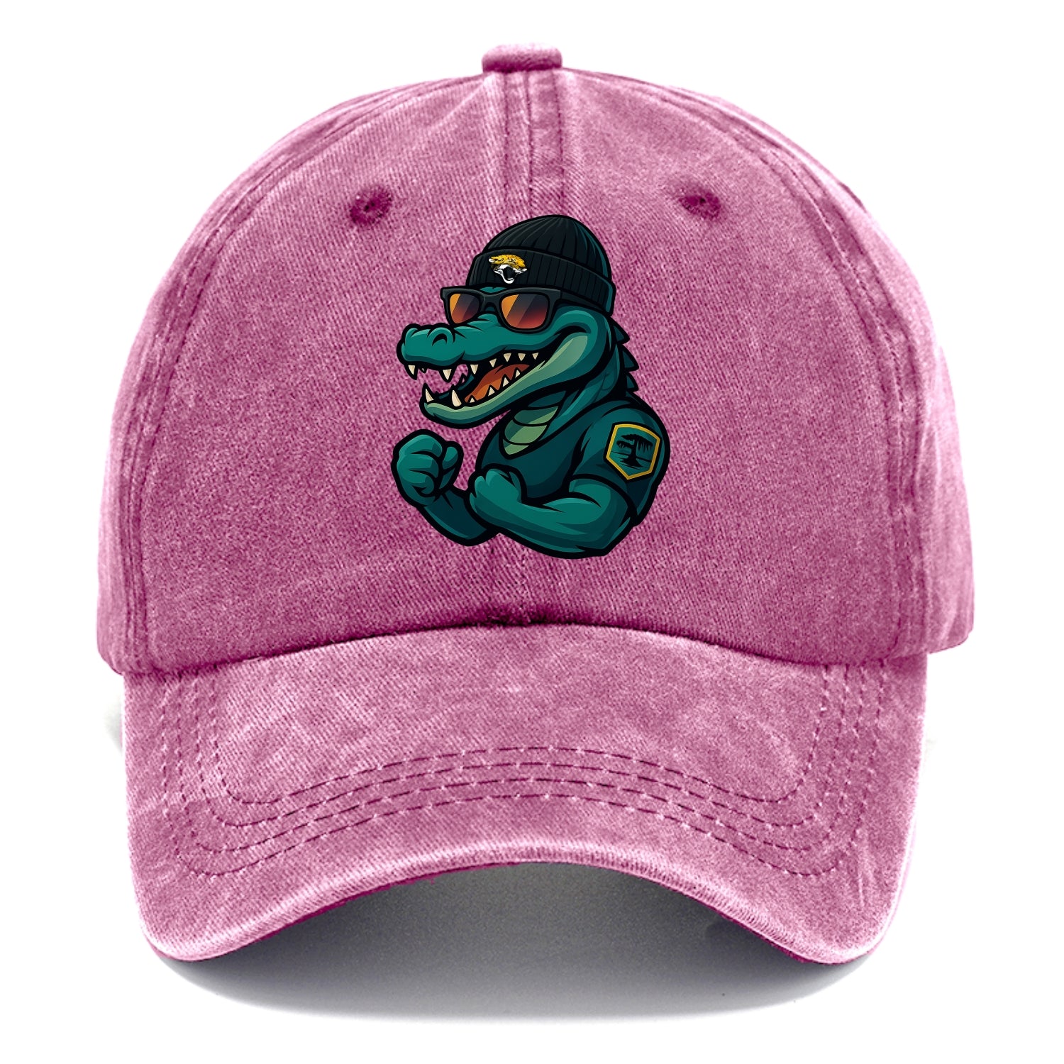 Jacksonville Alligator wearing Jaguars beanie with swamp patch and wayfarer sunglasses - Classic Cap - Dusty Rose(Rose)