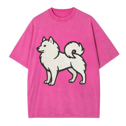 American Eskimo Dog - White spitz embroidered standing design - Vintage T-shirt - Dusty Rose(Rose)