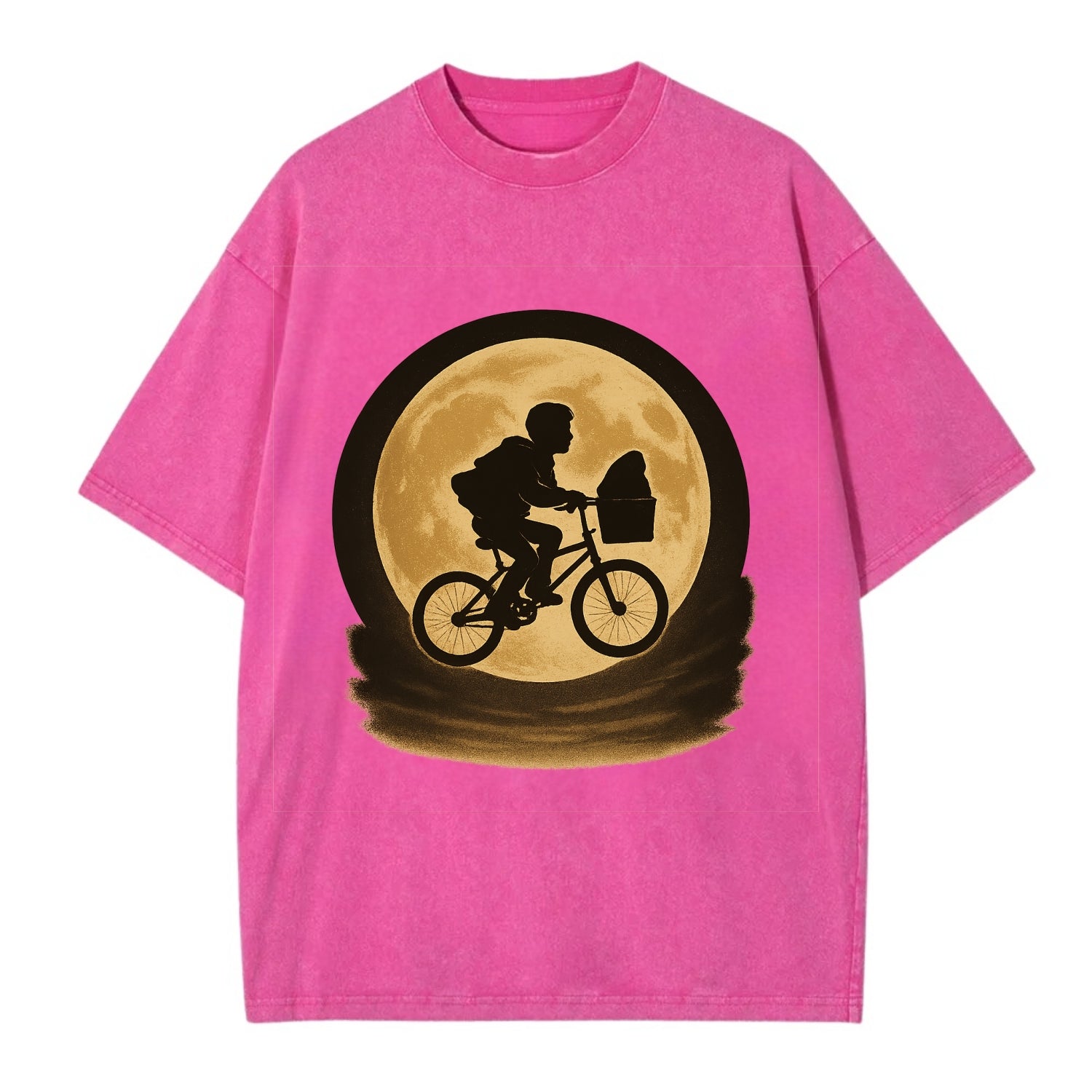 boy with bicycle flying across full moon with silhouette - Vintage T-shirt - Dusty Rose(Rose)