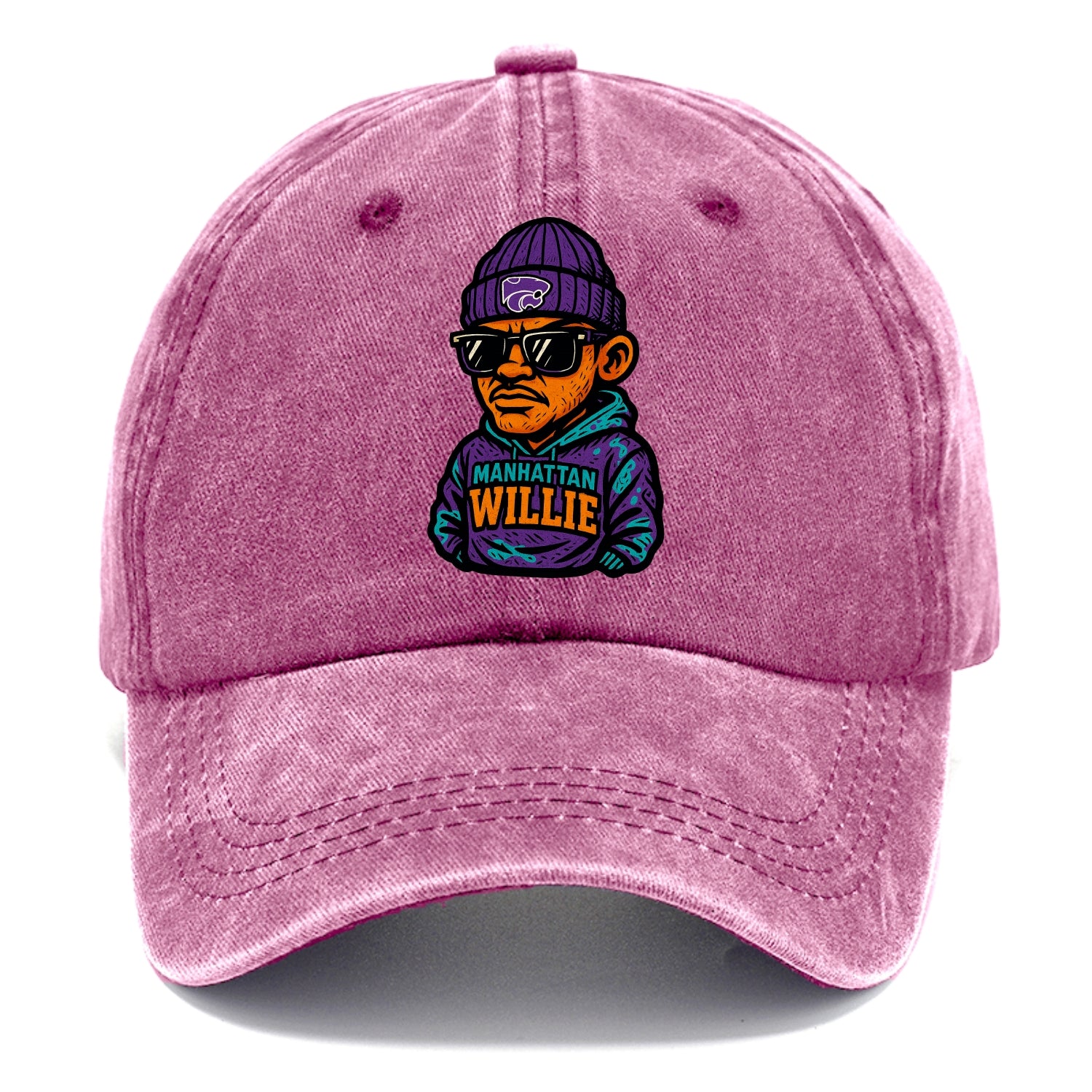 Manhattan Willie wearing Kansas State beanie with powercat patch - Classic Cap - Dusty Rose(Rose)