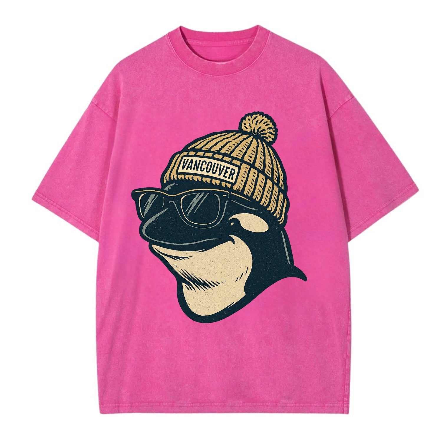 Vancouver Orca wearing Vancouver beanie - Vintage T-shirt - Dusty Rose(Rose)