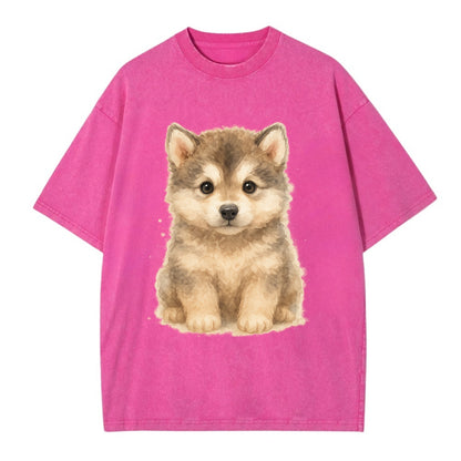 Baby Alaskan Malamute Puppy - wolf-like, fluffy coat, friendly eyes, - Vintage T-shirt - Dusty Rose(Rose)