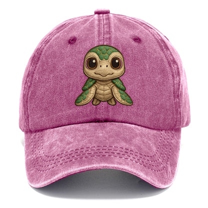 Baby Green Sea Turtle - emerald shell, large innocent brown eyes, tiny flippers, - Classic Cap - Dusty Rose(Rose)