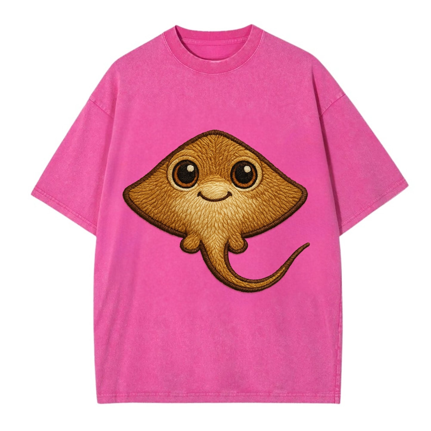 Baby Stingray - flat body, long tail, eyes on top, front-facing, friendly - Vintage T-shirt - Dusty Rose(Rose)