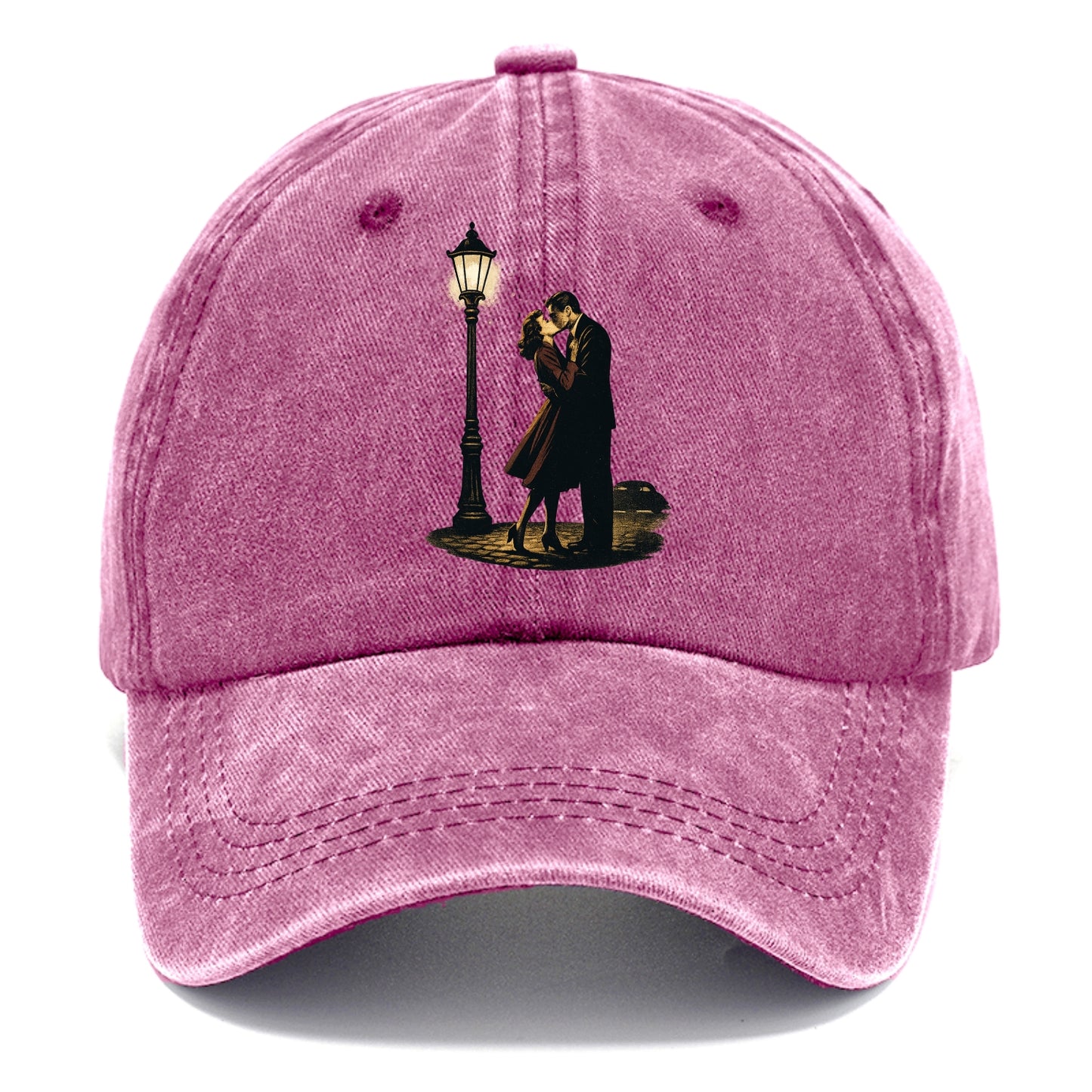 first kiss under vintage street lamp on cobblestone at night - Classic Cap - Dusty Rose(Rose)