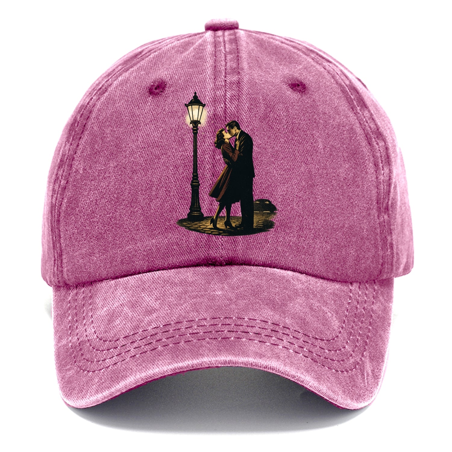 first kiss under vintage street lamp on cobblestone at night - Classic Cap - Dusty Rose(Rose)