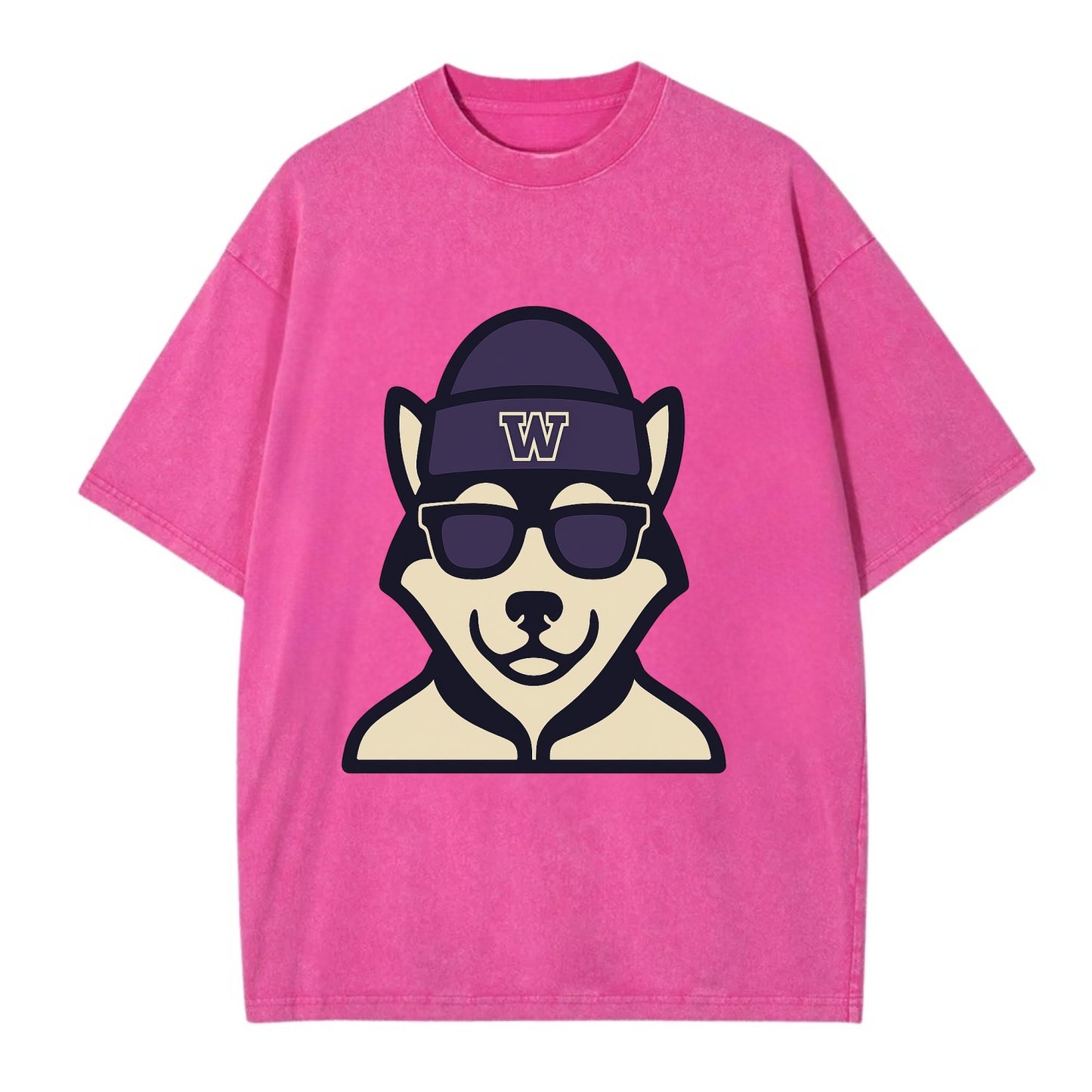 Seattle Husky wearing Washington beanie with W patch - Vintage T-shirt - Dusty Rose(Rose)