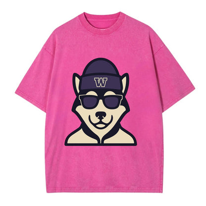 Seattle Husky wearing Washington beanie with W patch - Vintage T-shirt - Dusty Rose(Rose)