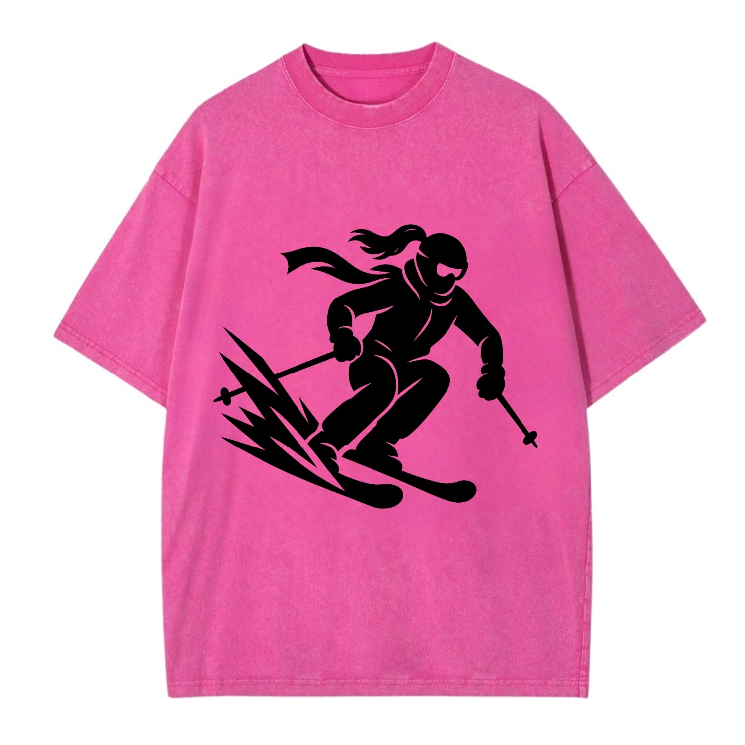 Skier carving down snowy slope - Vintage T-shirt - Dusty Rose(Rose)