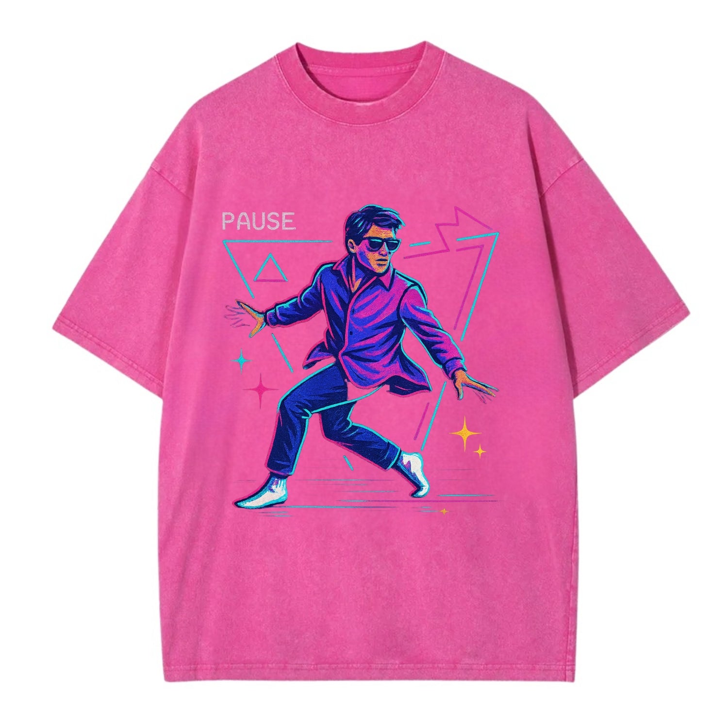 confident figure sliding across polished wooden floor in socks and sunglasses - Vintage T-shirt - Dusty Rose(Rose)