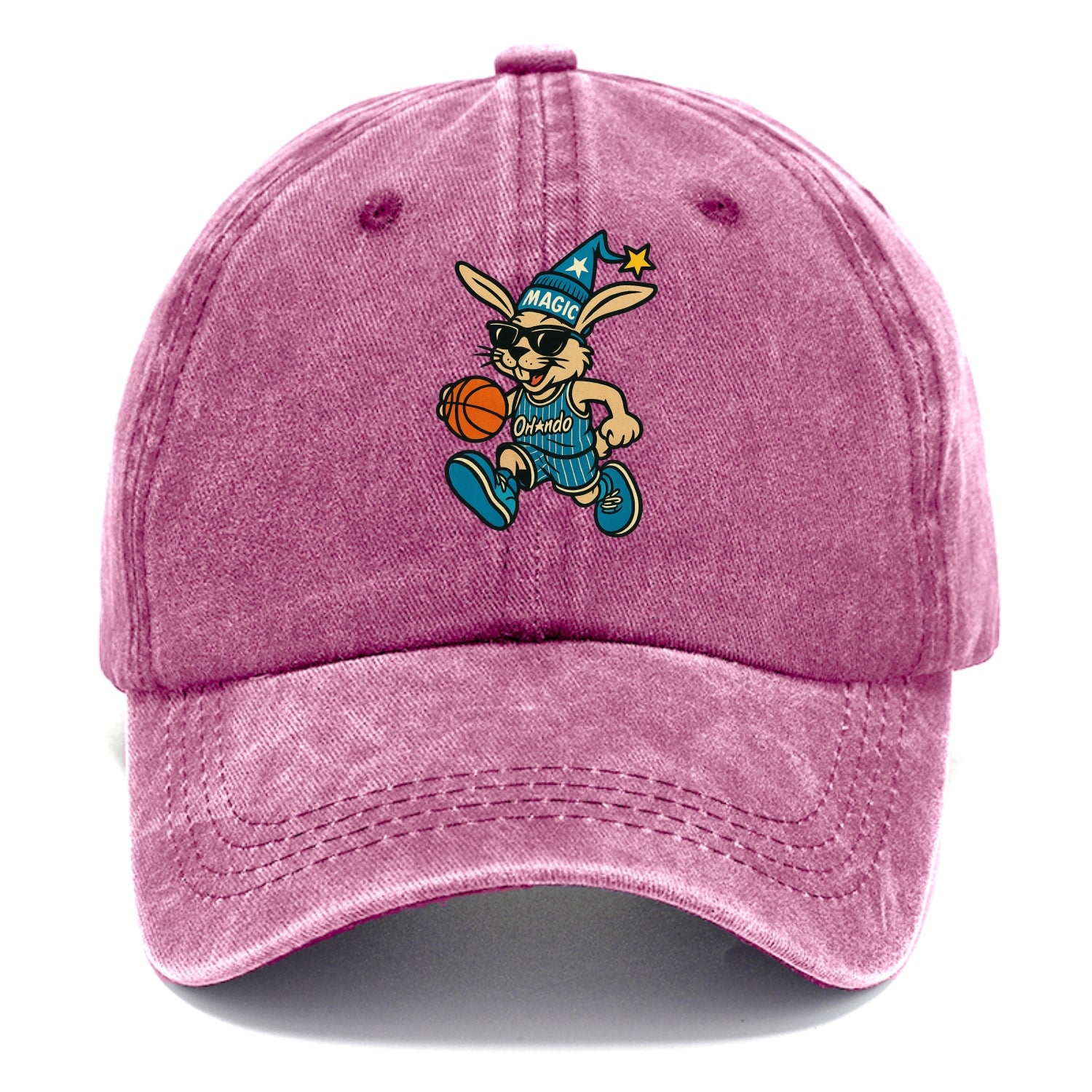Orlando Rabbit wearing Magic blue and silver beanie with wizard hat and wayfarer - Classic Cap - Dusty Rose(Rose)