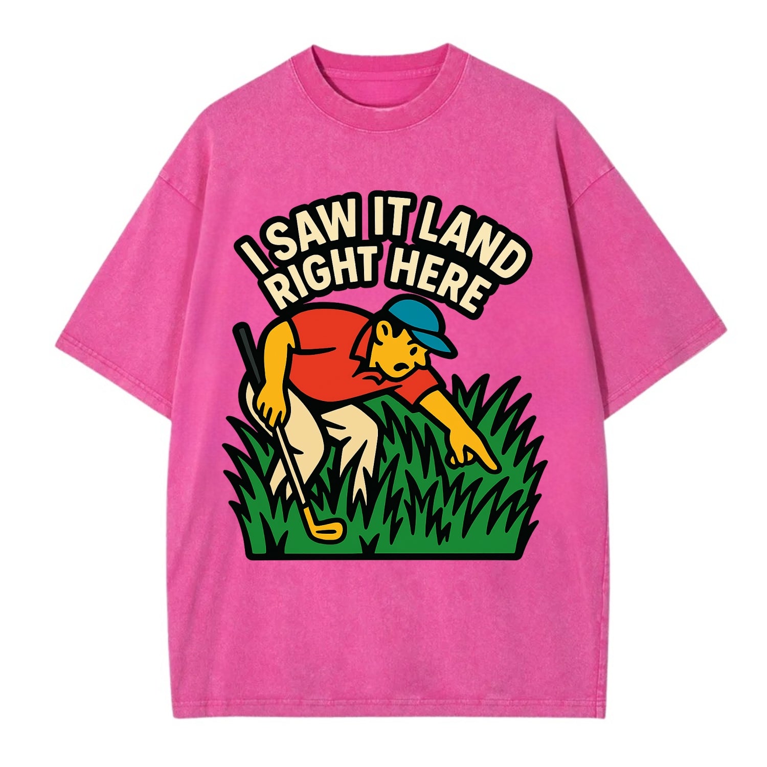 Golfer searching in deep rough - "I Saw It Land Right Here" - lost ball saga - Vintage T-shirt - Dusty Rose(Rose)