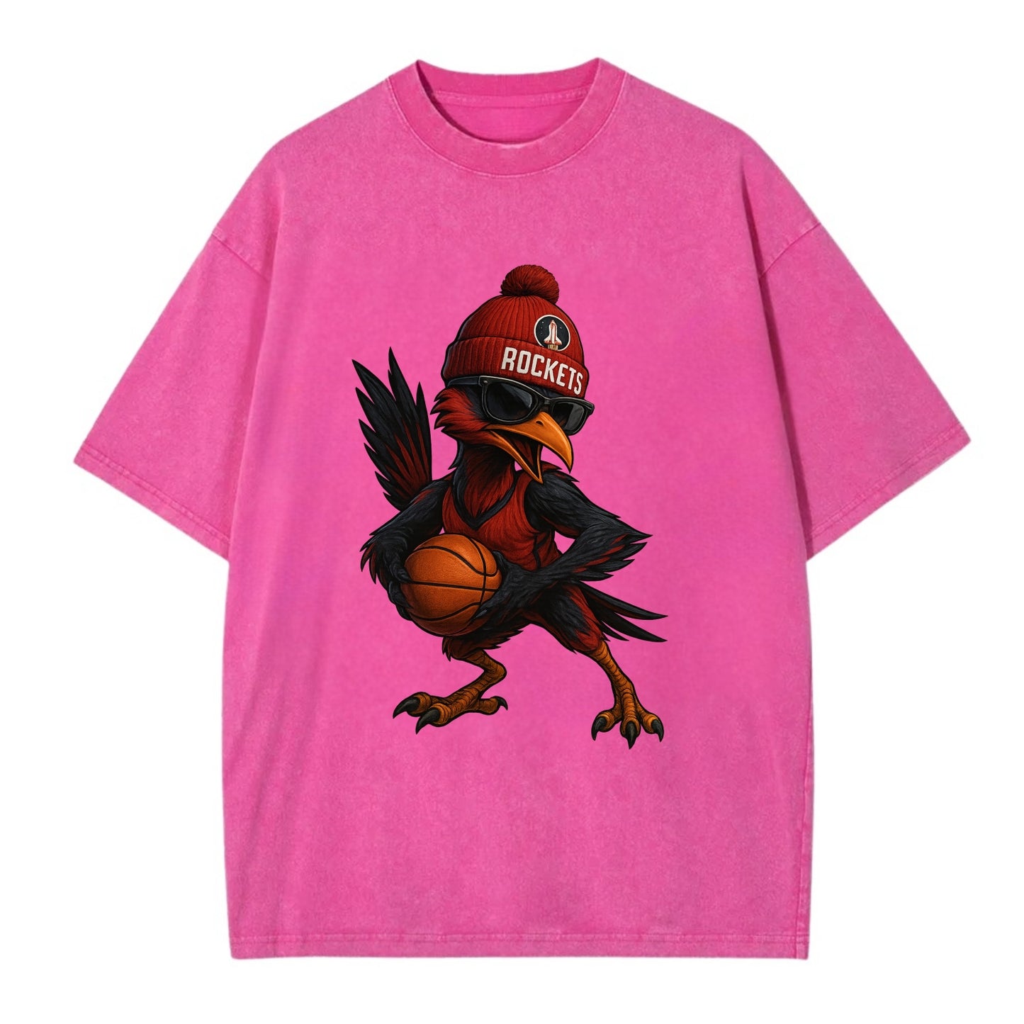 Houston Roadrunner wearing Rockets beanie with launch pad patch and wayfarer - Vintage T-shirt - Dusty Rose(Rose)