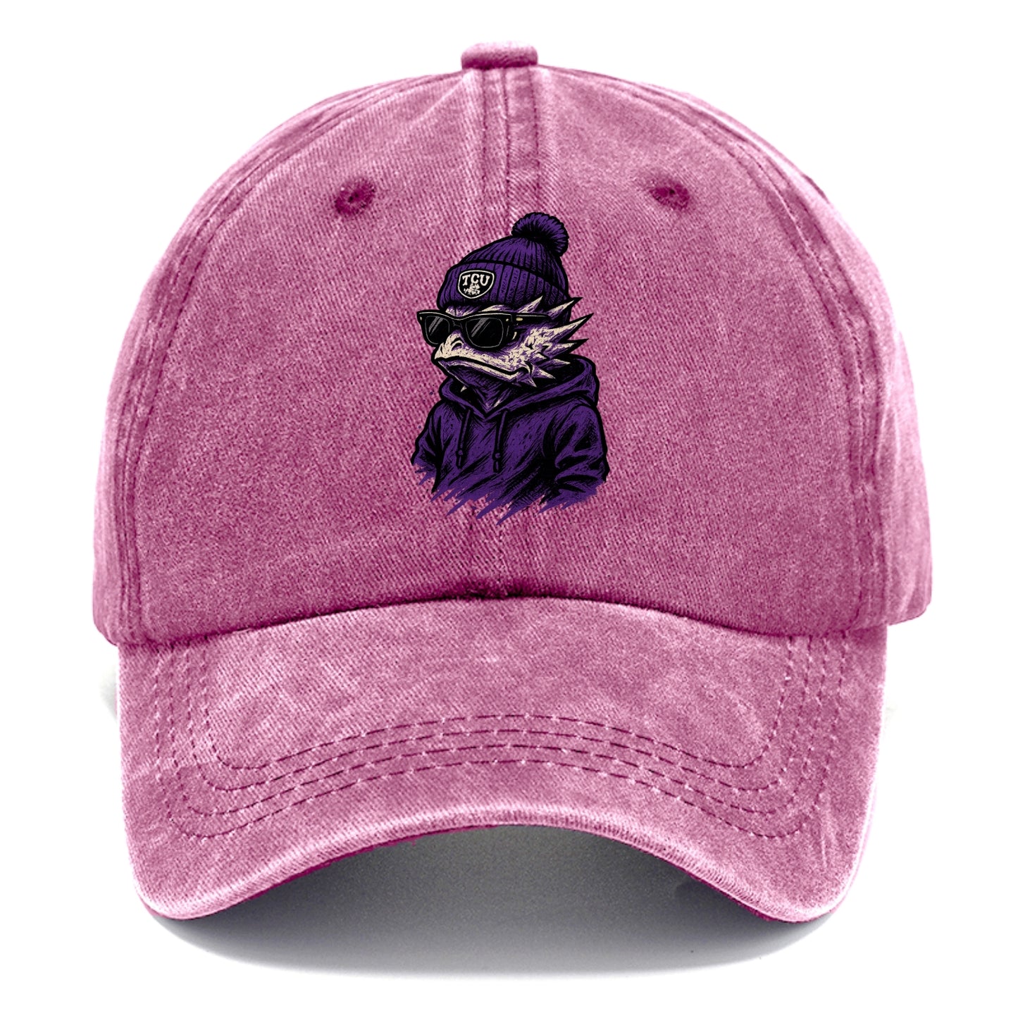 Fort Worth Horned Frog wearing TCU beanie with frog patch - Classic Cap - Dusty Rose(Rose)