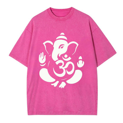 Ganesha elephant silhouette - negative space creates om symbol - Vintage T-shirt - Dusty Rose(Rose)