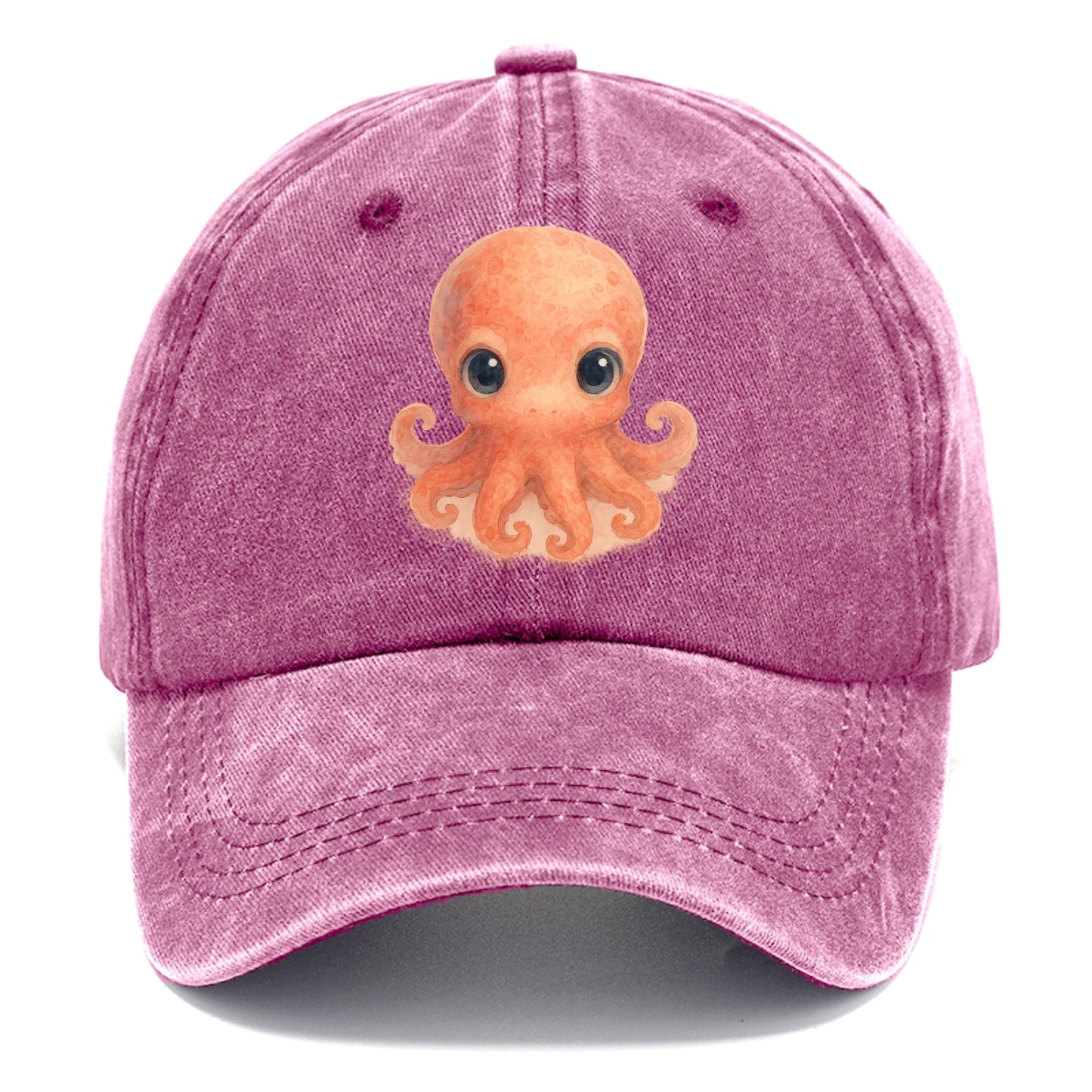 Baby Octopus - red-orange, eight tiny tentacles curled, large intelligent eyes, - Classic Cap - Dusty Rose(Rose)