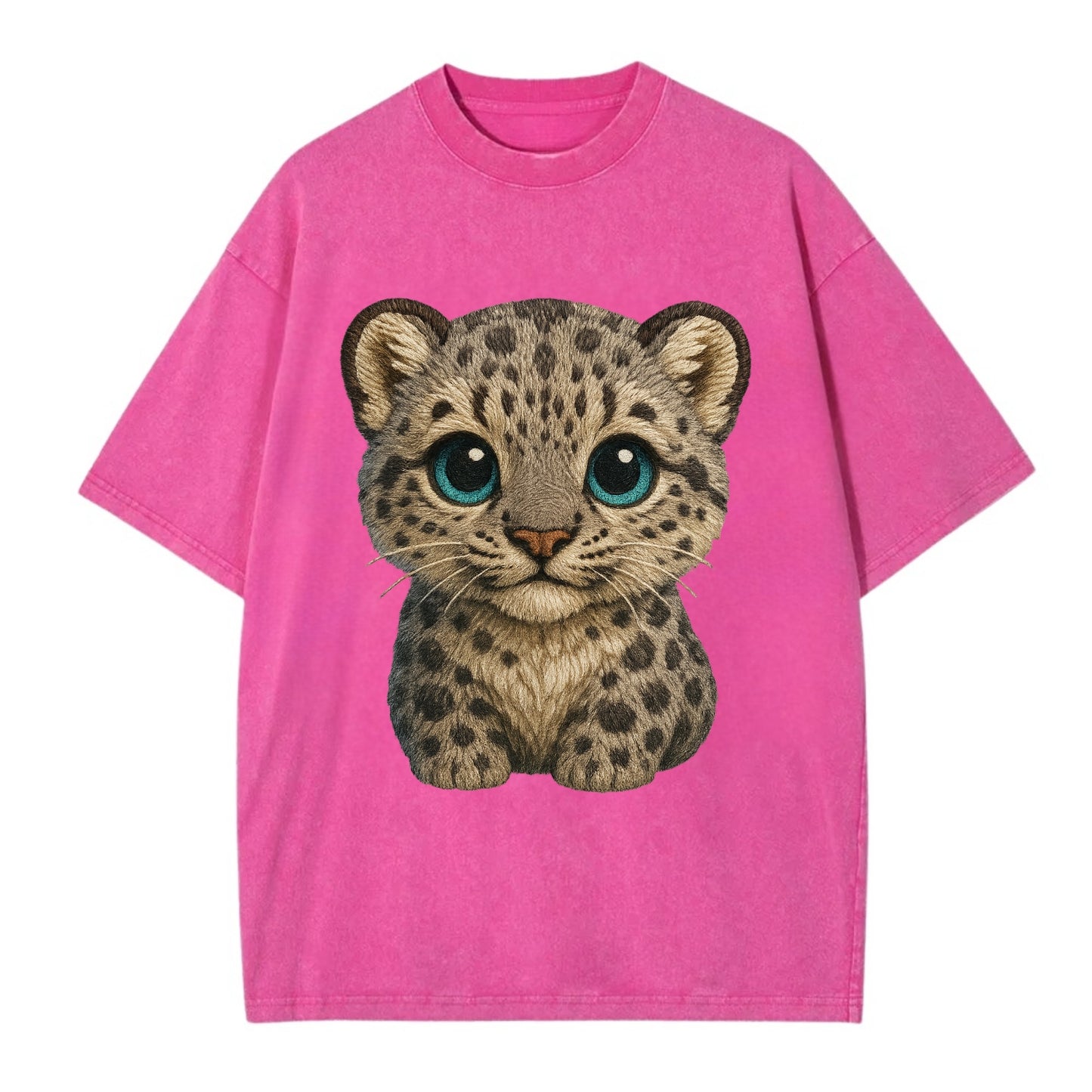 Baby Snow Leopard Cub - gray spotted, thick fur, blue-green eyes, front-facing, - Vintage T-shirt - Dusty Rose(Rose)