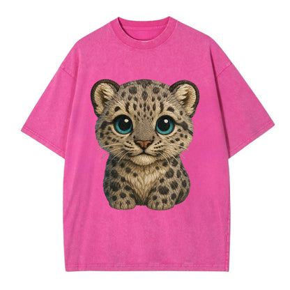 Baby Snow Leopard Cub - gray spotted, thick fur, blue-green eyes, front-facing, - Vintage T-shirt - Dusty Rose(Rose)