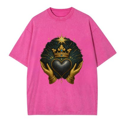 Pearl-studded tiara atop a satin-gunmetal heart supported by elegant opera-glove - Vintage T-shirt - Dusty Rose(Rose)