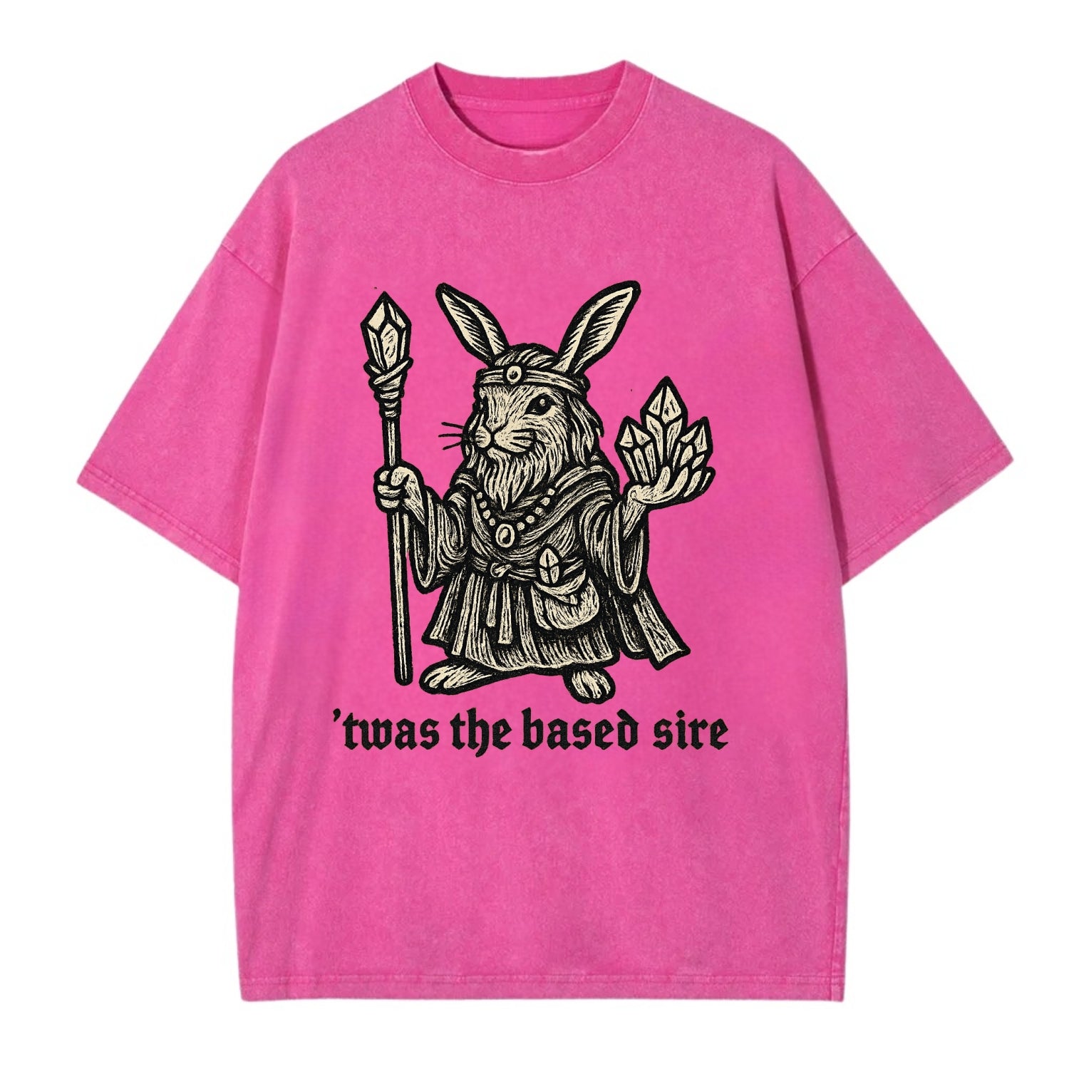 Crystals Healing Hippie Rabbit  - Vintage T-shirt - Dusty Rose(Rose)