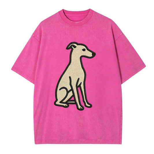 Italian Greyhound - Gray sitting pose - Vintage T-shirt - Dusty Rose(Rose)