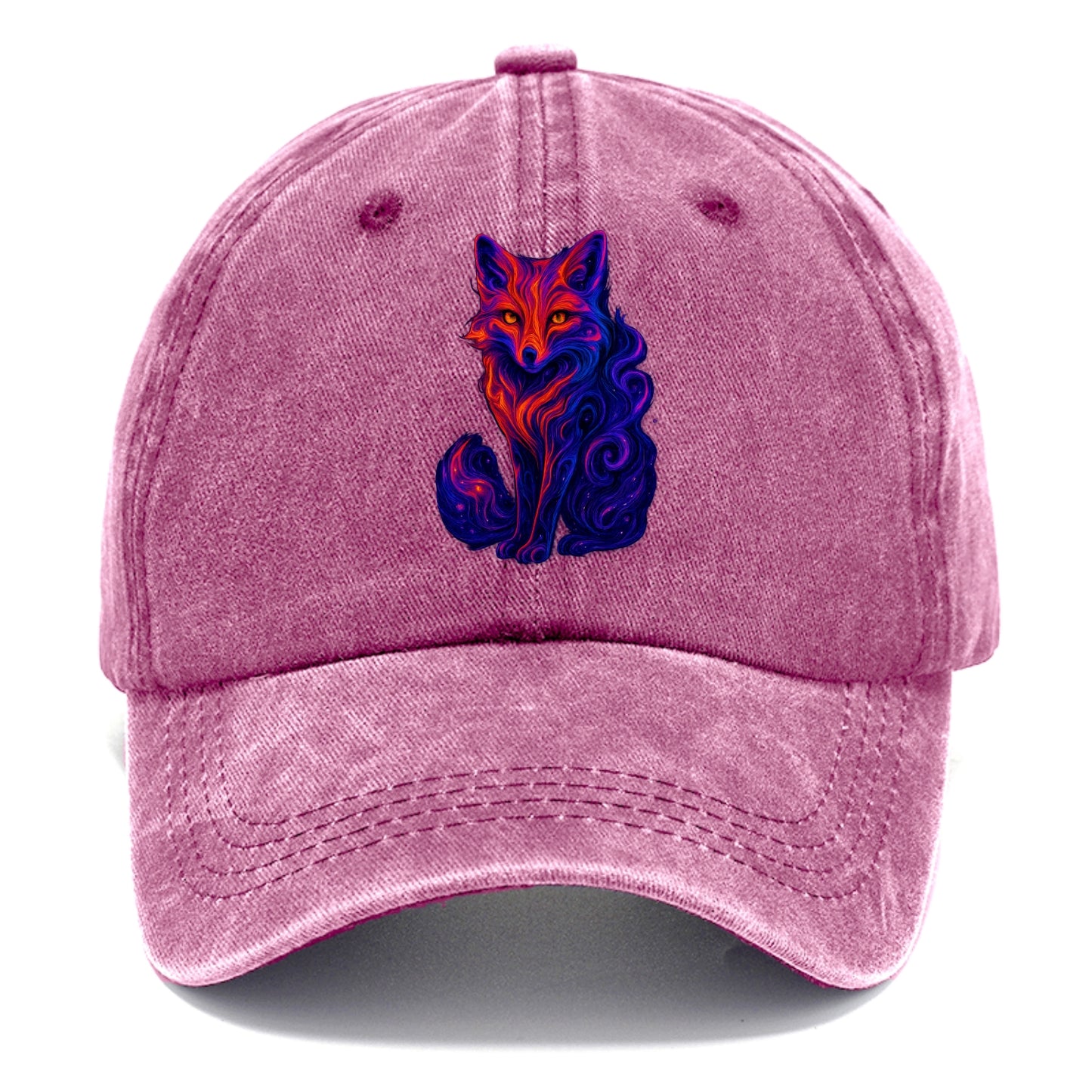 Clever fox with tail dissolving into cosmic nebula swirls, orange to purple gradient - Classic Cap - Dusty Rose(Rose)