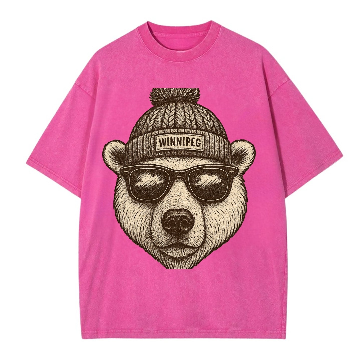 Winnipeg Polar Bear wearing Winnipeg beanie with pom pom and wayfarer sunglasses - Vintage T-shirt - Dusty Rose(Rose)