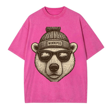Winnipeg Polar Bear wearing Winnipeg beanie with pom pom and wayfarer sunglasses - Vintage T-shirt - Dusty Rose(Rose)