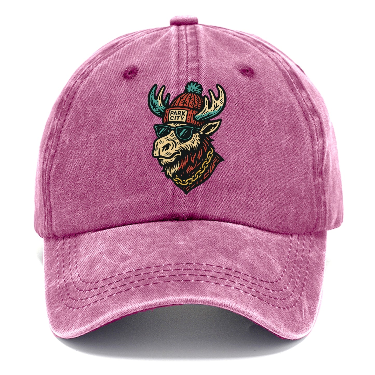 Park City Moose wearing Park City beanie with pom pom and wayfarer sunglasses - Classic Cap - Dusty Rose(Rose)