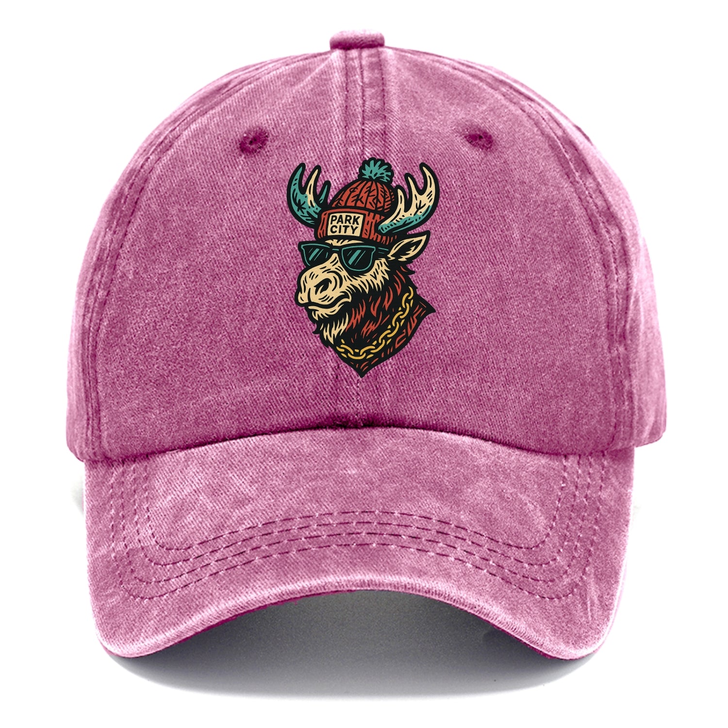 Park City Moose wearing Park City beanie with pom pom and wayfarer sunglasses - Classic Cap - Dusty Rose(Rose)