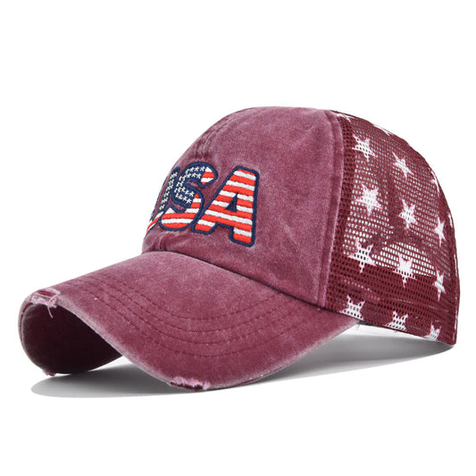 Embroidered American Flag Mesh Trucker Hat