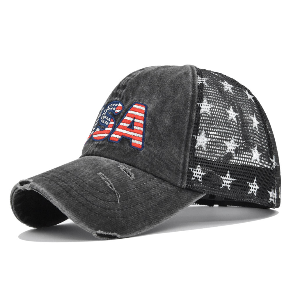 Embroidered American Flag Mesh Trucker Hat