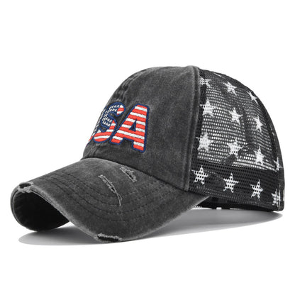 Embroidered American Flag Mesh Trucker Hat