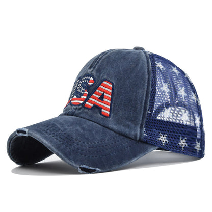 Embroidered American Flag Mesh Trucker Hat