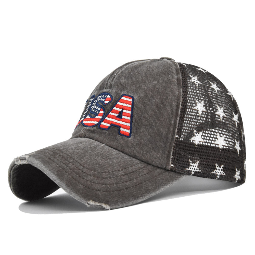Embroidered American Flag Mesh Trucker Hat